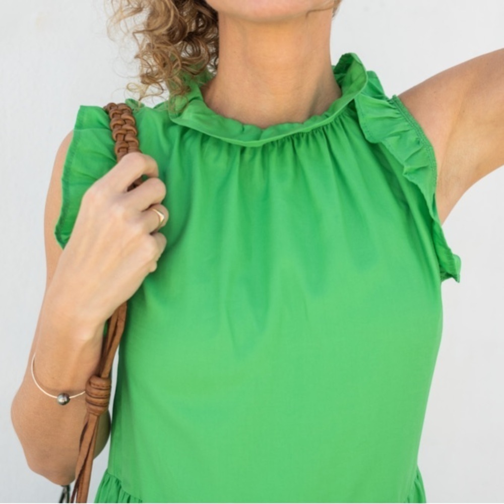 Felicite smocked midi tiered dress. Sateen cotton in deep purple. Ruffled neck - Picture 7 of 7